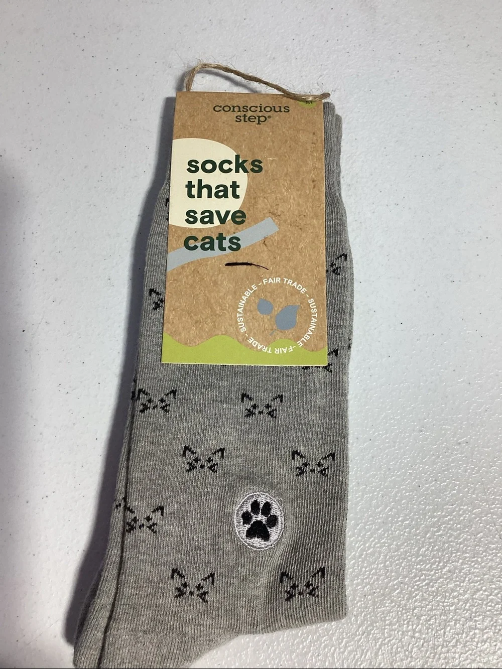 Gray Cat Pattern Crew Socks